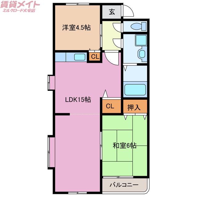 ドルフこもの(2LDK/1階)の間取り写真