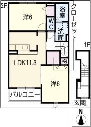 ロマネクス(2LDK/2階)の間取り写真