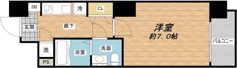 アドバンス上町台ラシュレ(1K/5階)の間取り写真