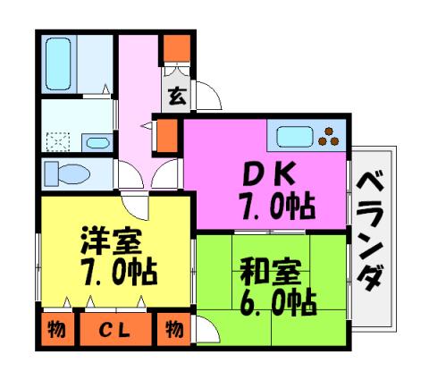 コンフォートA棟(2DK/1階)の間取り写真