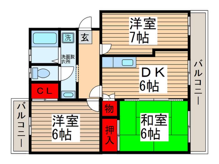 CASA六高台(3DK/2階)の間取り写真