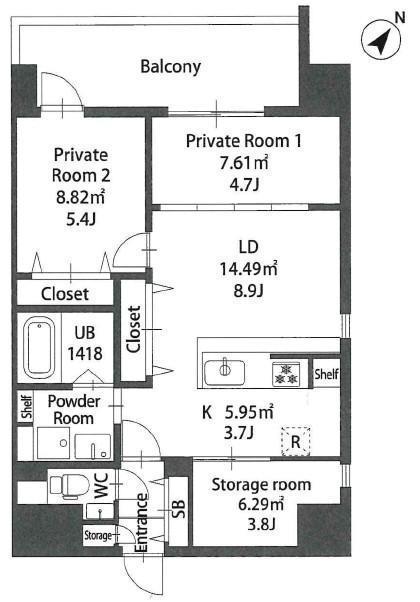 MODERN PALAZZO住吉(2LDK/13階)の間取り写真