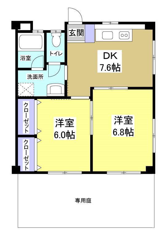 リバーシックス(2DK/2階)の間取り写真