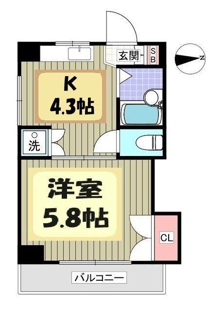 リュミエ越谷(1K/2階)の間取り写真