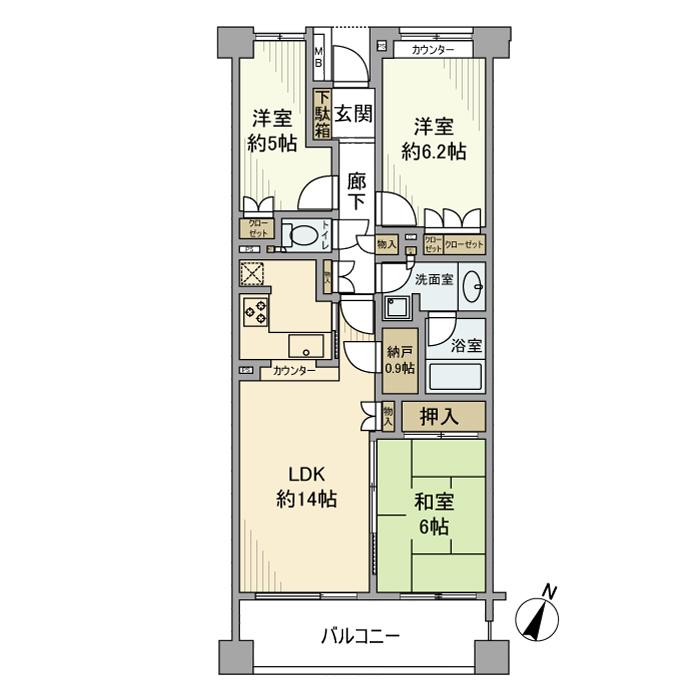 上大岡パークホームズ弐番館(3LDK/2階)の間取り写真