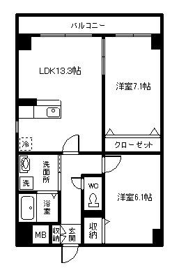フローリッシュ幡生(2LDK/4階)の間取り写真