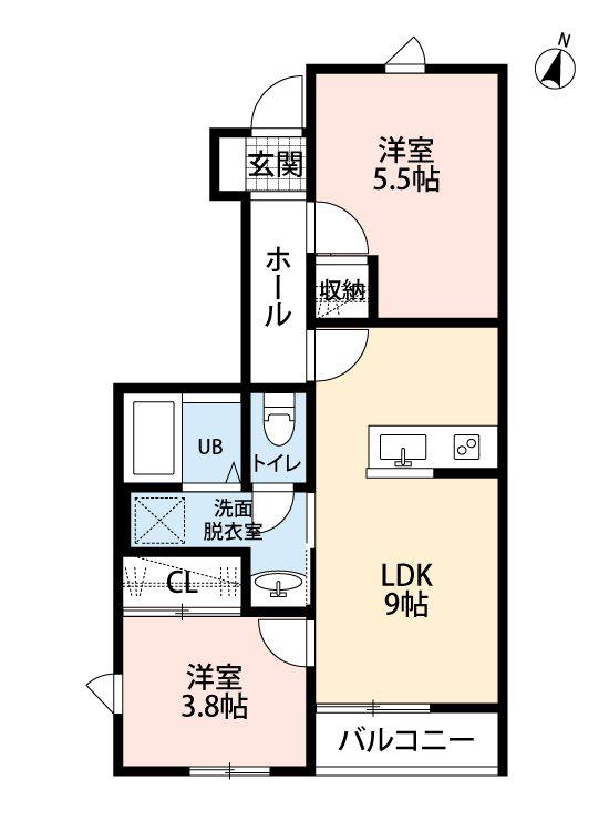SEVEN STARS 野間口III(2LDK/1階)の間取り写真