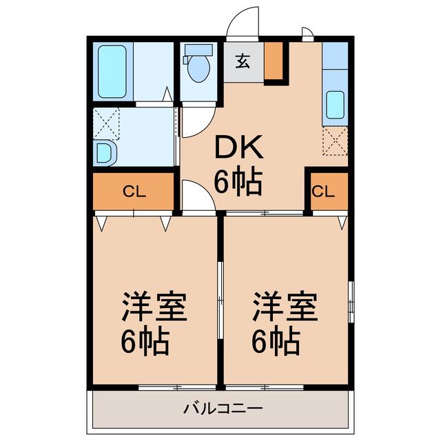 サンライズD(2DK/2階)の間取り写真