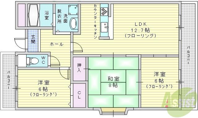 クオリティ五月ヶ丘(3LDK/2階)の間取り写真
