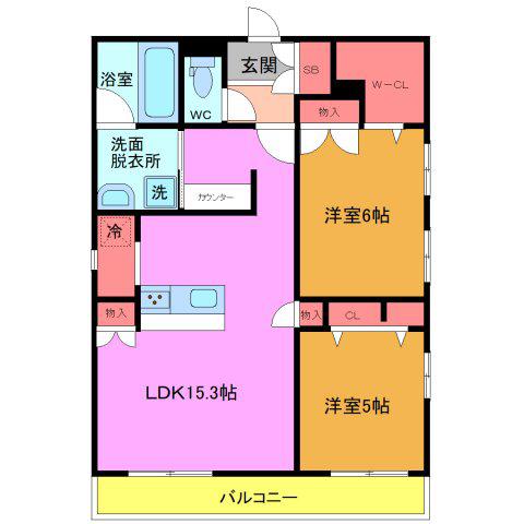KIHACHI イースト(2LDK/1階)の間取り写真