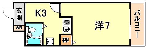 メゾンブランシェ大町(1K/2階)の間取り写真
