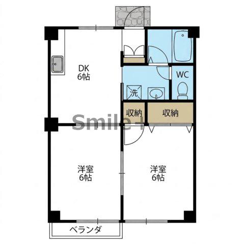 ドミール大安寺(2DK/2階)の間取り写真