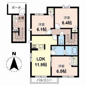 SHA MAISON AVENUE松ヶ丘 A棟(3LDK/2階)の間取り写真