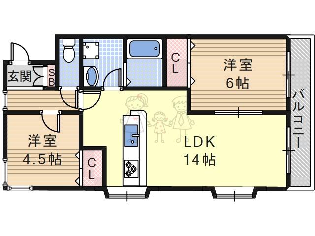 エルハイム西今川(2LDK/2階)の間取り写真