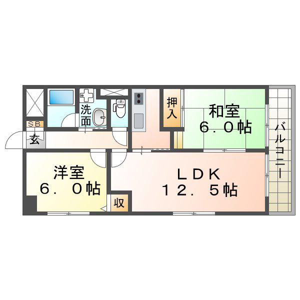 プラマーII番館(2LDK/6階)の間取り写真