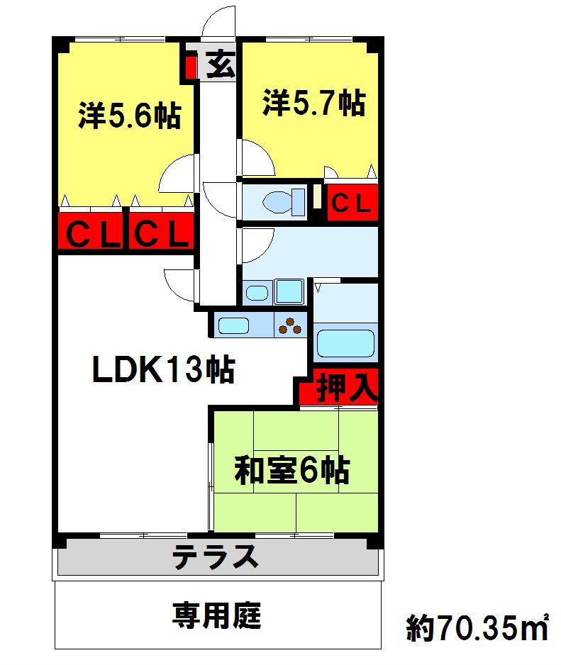 プレステージ塔原(3LDK/2階)の間取り写真