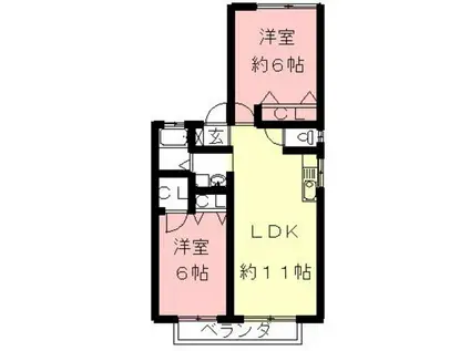 ファミーユ高桑 A棟B棟(2LDK/1階)の間取り写真