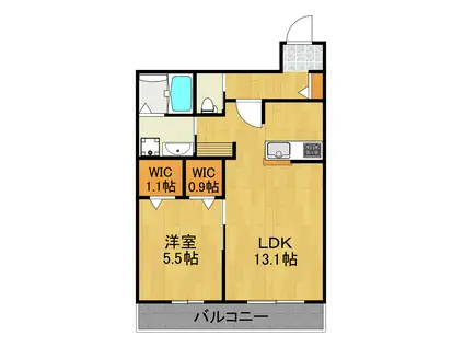 日吉スカイハイツ(1LDK/2階)の間取り写真