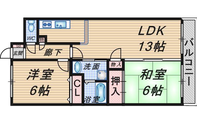 サンライズフレア(2LDK/1階)の間取り写真