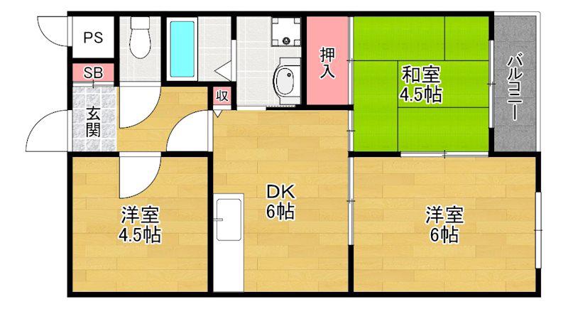 ハイクレスト宮之阪(3DK/4階)の間取り写真