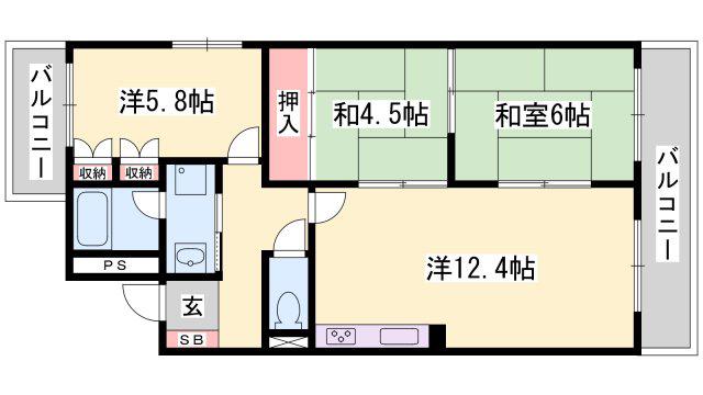 サニーハイツ嵐山(3LDK/3階)の間取り写真