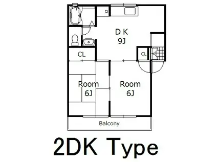 鼻高フラット(2DK/2階)の間取り写真
