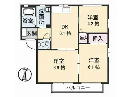 サリーレ太陽II A棟(3DK/2階)の間取り写真