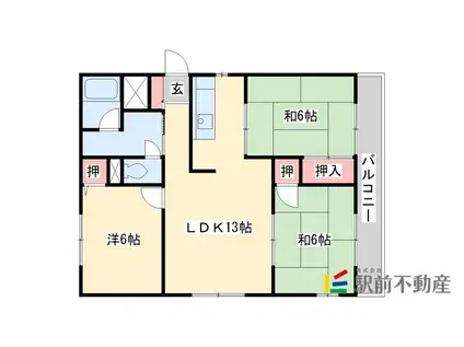 グリーンヒル観世II(3LDK/2階)の間取り写真