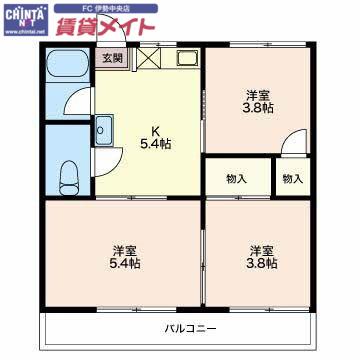 ハイツミキ(3K/2階)の間取り写真