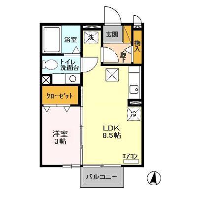 マロンハイム A棟(1LDK/2階)の間取り写真