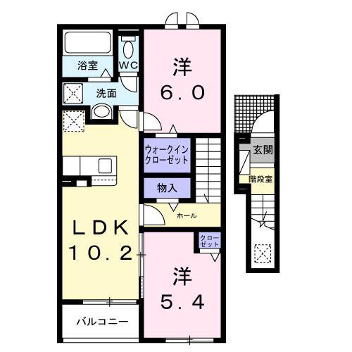 カルム敷島(2LDK/2階)の間取り写真