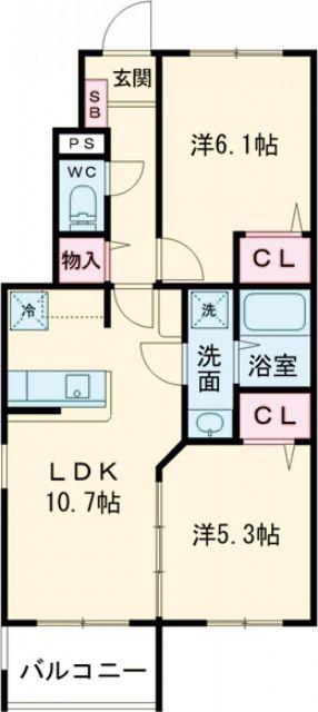 パルマリィ(2LDK/1階)の間取り写真