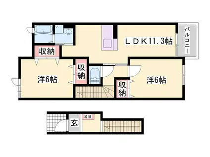 ノ-ス カレントI(2LDK/2階)の間取り写真