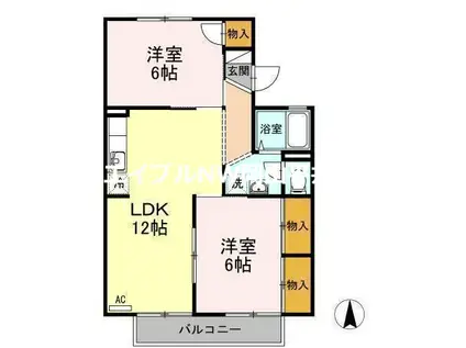 グレースタウン原B棟(2LDK/2階)の間取り写真