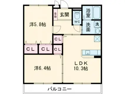 ルミエール栄(2LDK/1階)の間取り写真