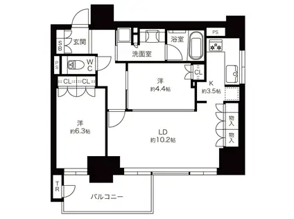 ブランズ北堀江プレイス(2LDK/8階)の間取り写真