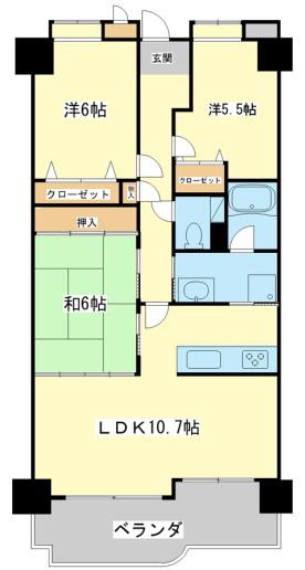 サンパティック的形(3LDK/9階)の間取り写真