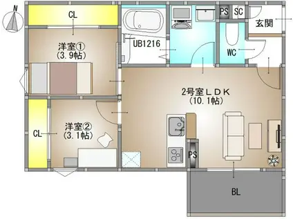 REGALEST 庭瀬II(2LDK/2階)の間取り写真
