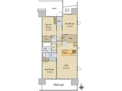 シティハウス高岳レジデンス(2SLDK/4階)の間取り写真