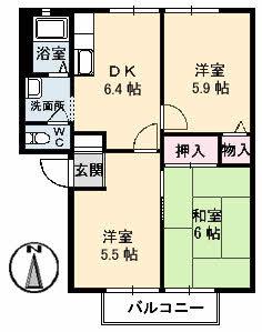メゾン・アムール C棟(3DK/2階)の間取り写真