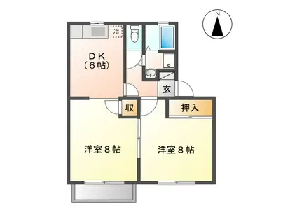 プログレス12B(2DK/2階)の間取り写真