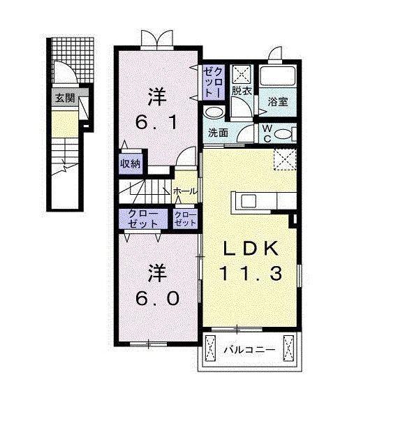 ソレイユ(2LDK/2階)の間取り写真