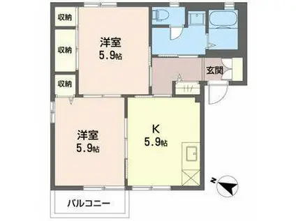 ヴェルドミールI(2K/2階)の間取り写真