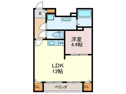 蓮葉マンション(1LDK/2階)の間取り写真