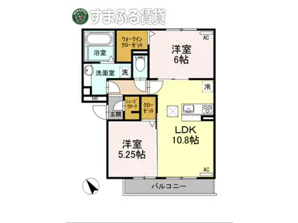 D-ROOM北本郷(2LDK/1階)の間取り写真