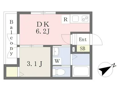リコルド河原町(1DK/1階)の間取り写真