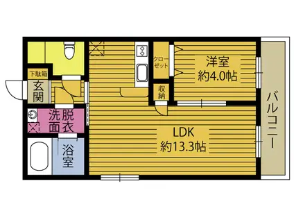 Tフォレスト曲(1LDK/4階)の間取り写真