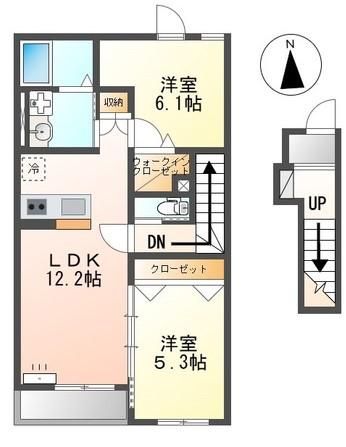 高砂市今市アパート(2LDK/2階)の間取り写真
