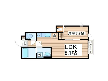 ディアコートII B棟(1LDK/1階)の間取り写真