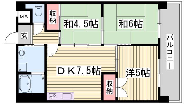 ピアイースト姫路白浜(3DK/3階)の間取り写真